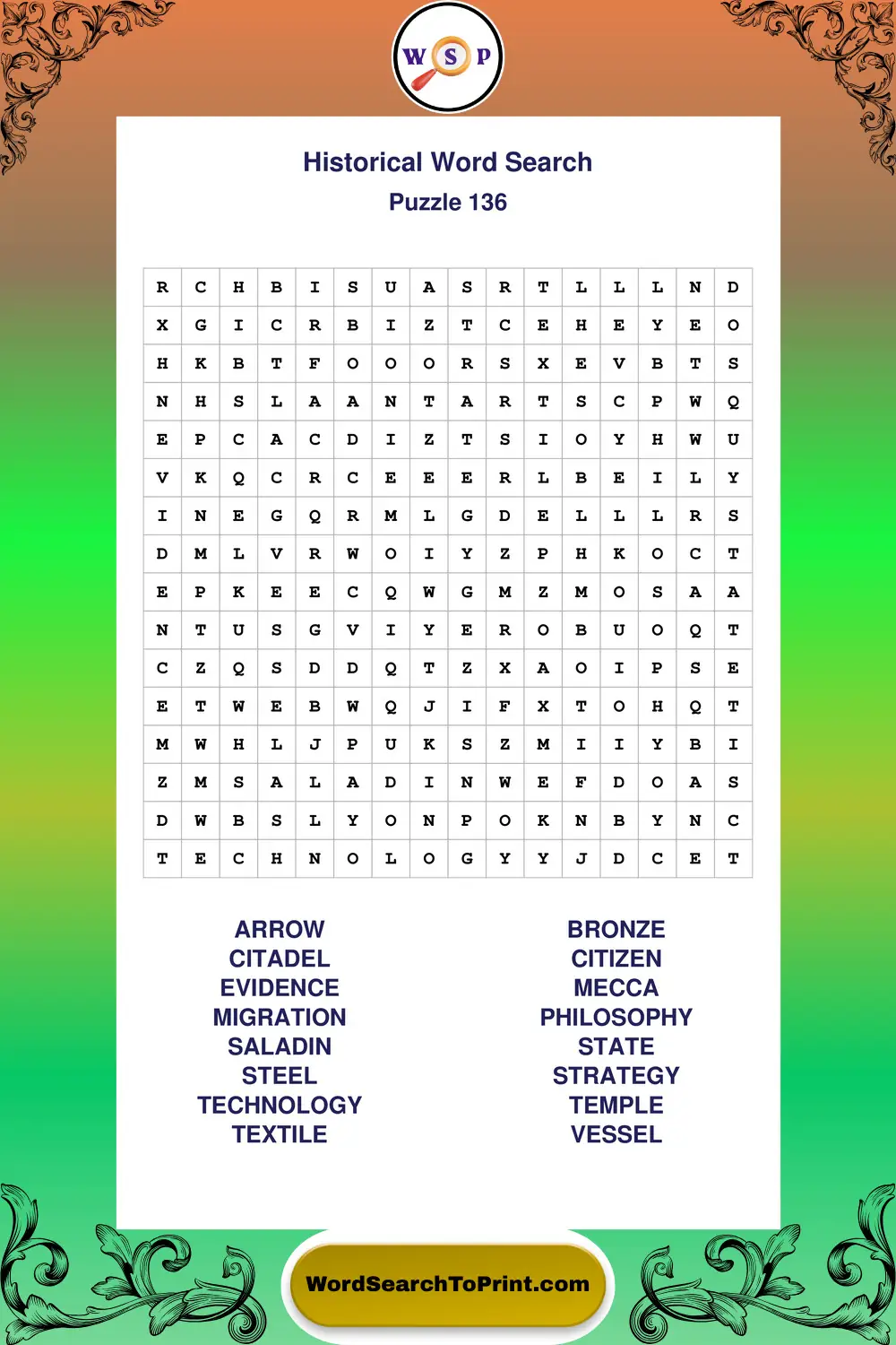 Historical Word Search Puzzle 136