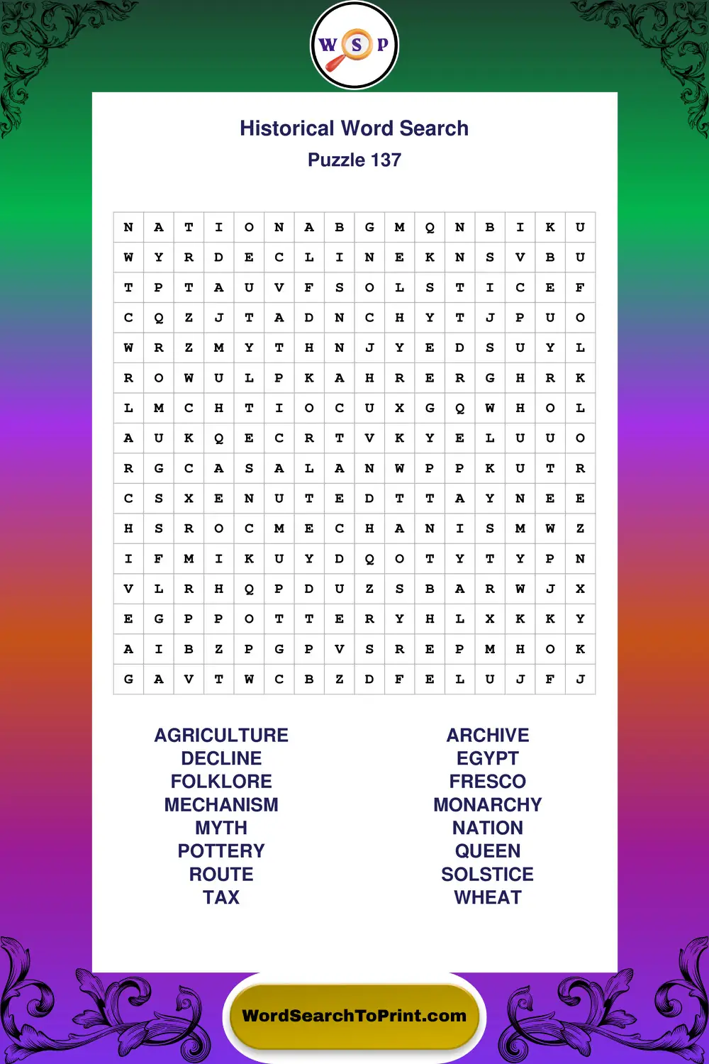 Historical Word Search Puzzle 137