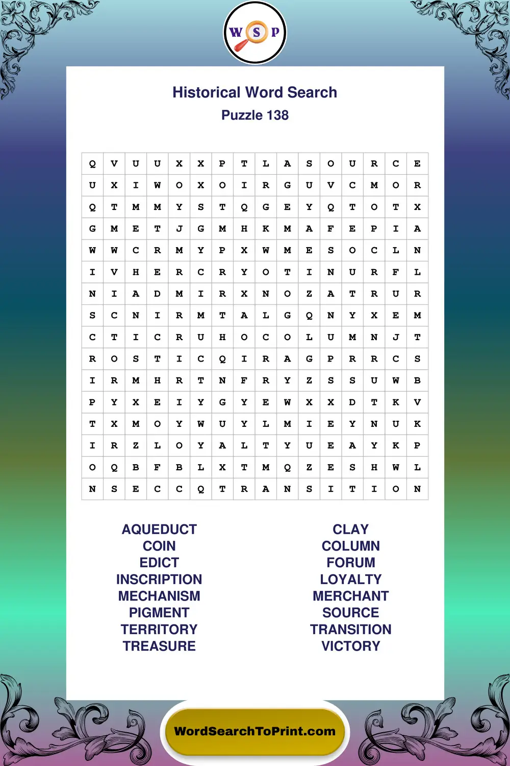 Historical Word Search Puzzle 138