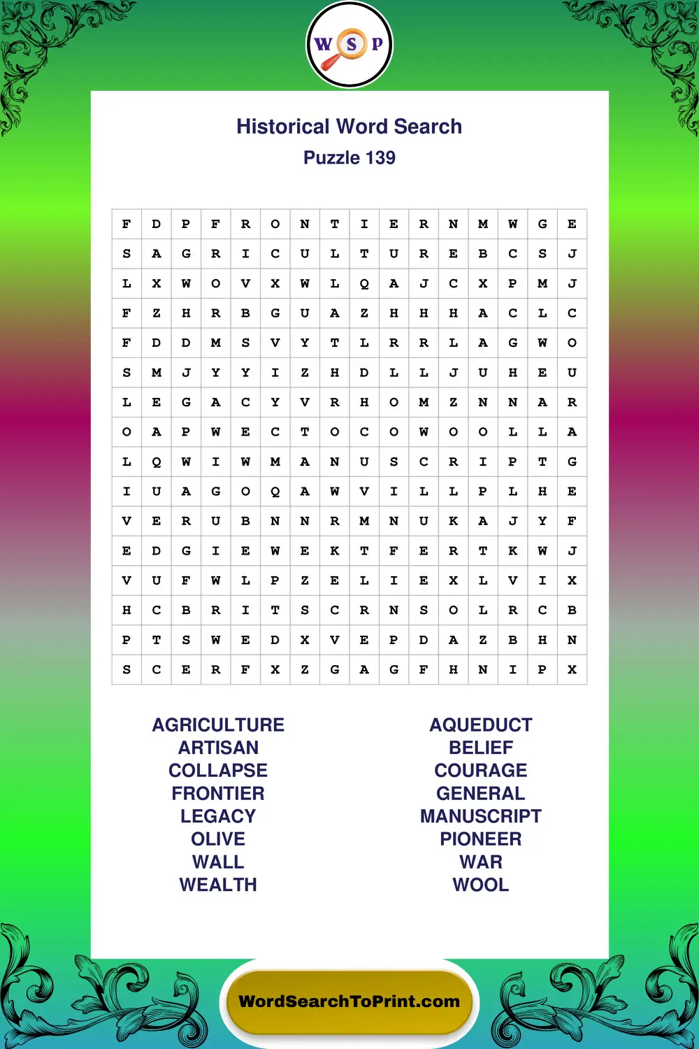 Historical Word Search Puzzle 139