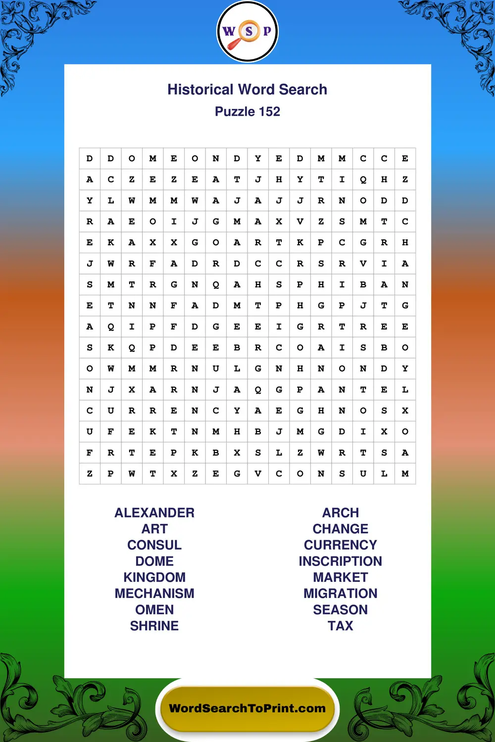 Historical Word Search Puzzle 152