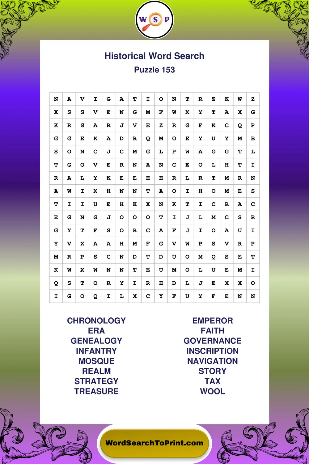Historical Word Search Puzzle 153