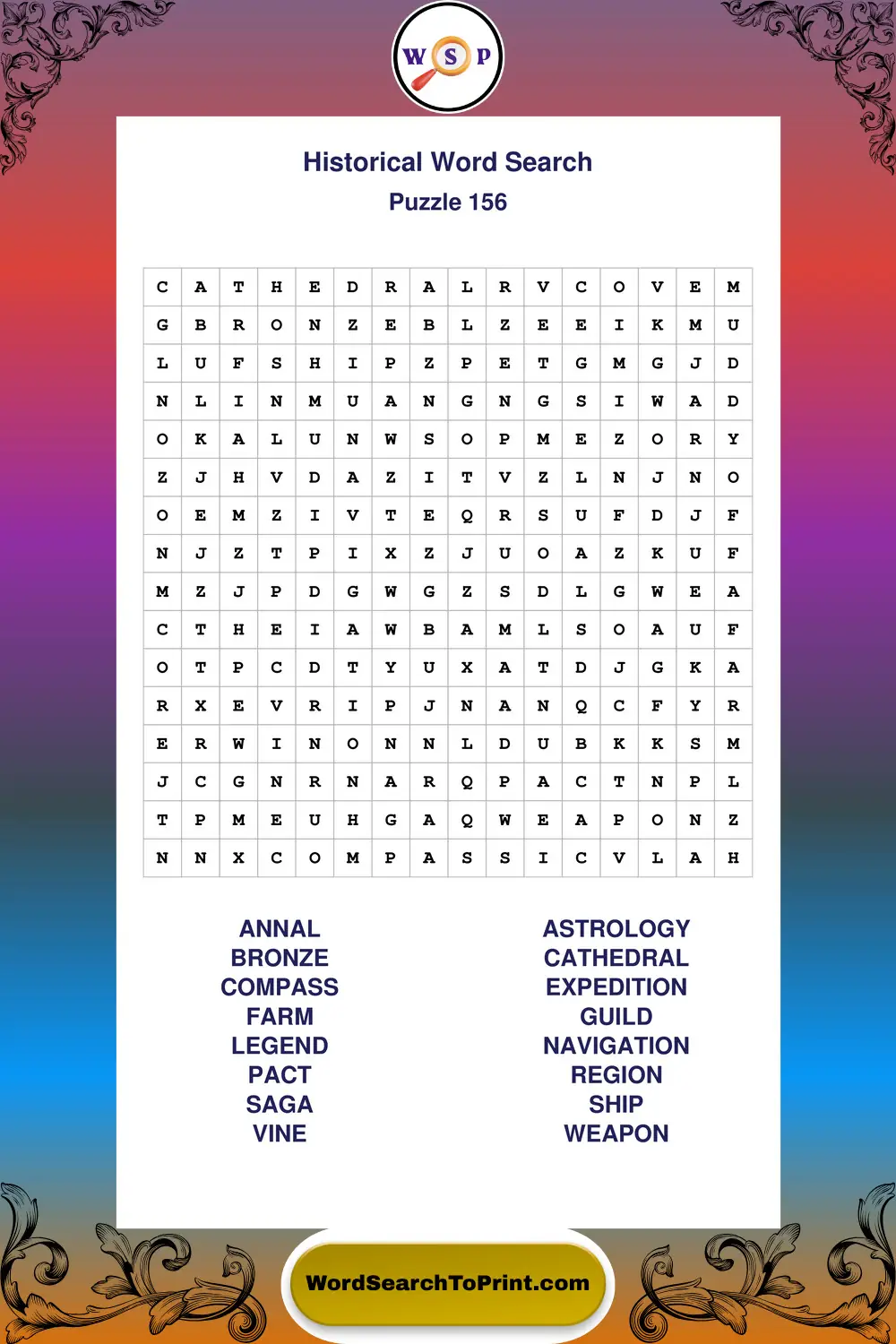 Historical Word Search Puzzle 156