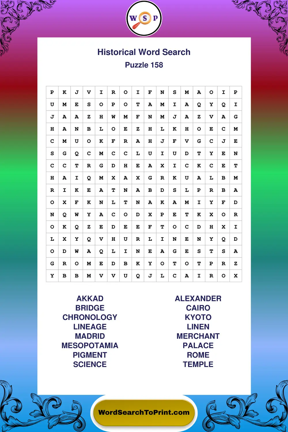 Historical Word Search Puzzle 158