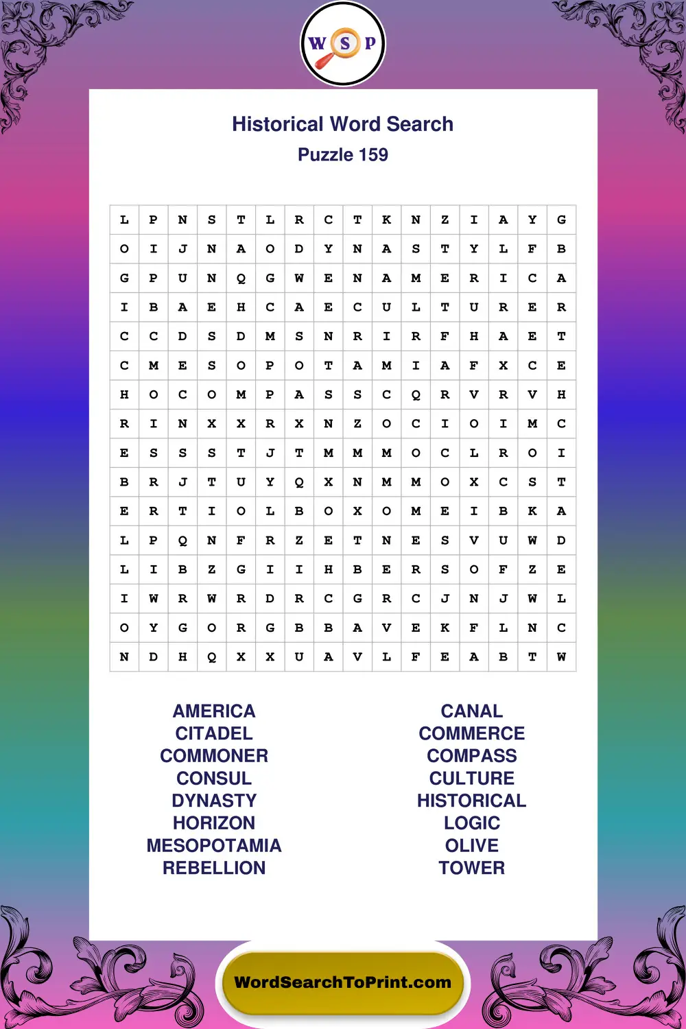 Historical Word Search Puzzle 159