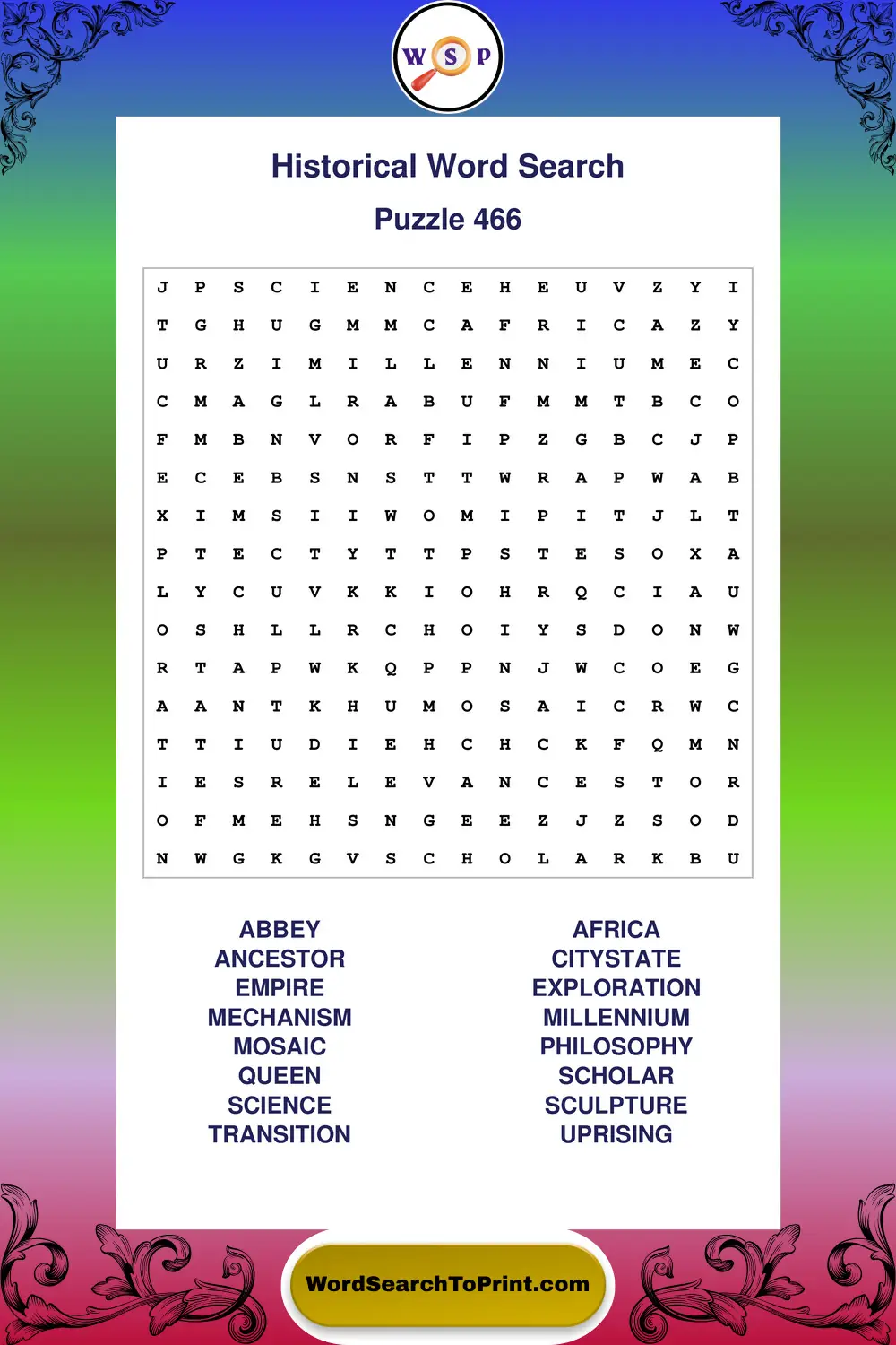 Historical Word Search Puzzle 466
