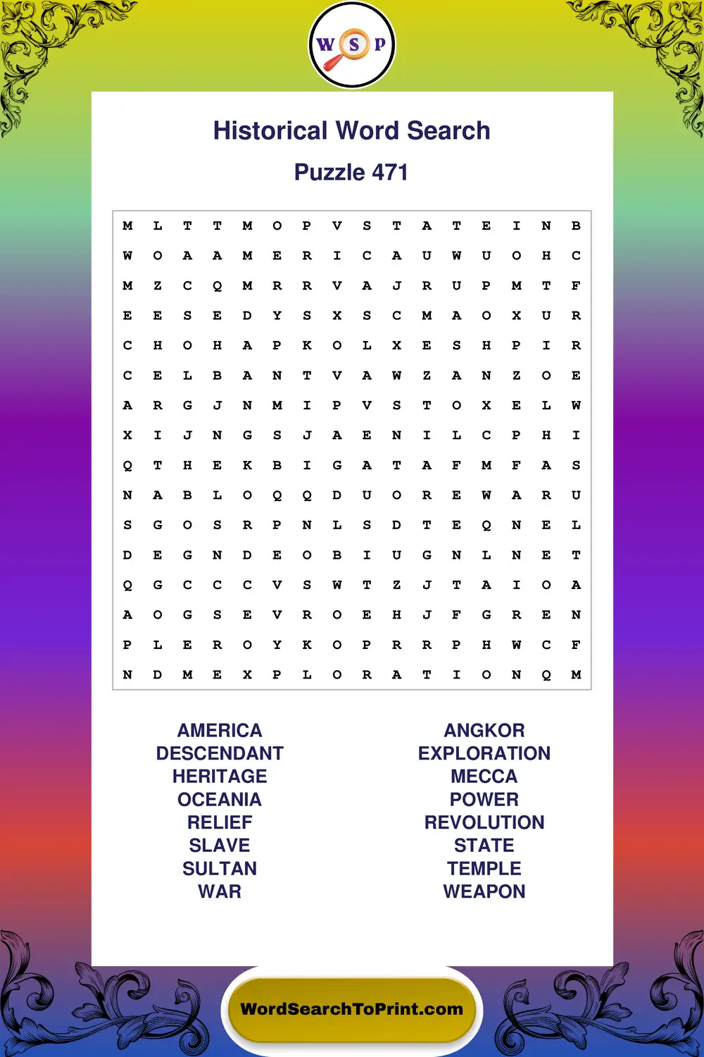 Historical Word Search Puzzle 471