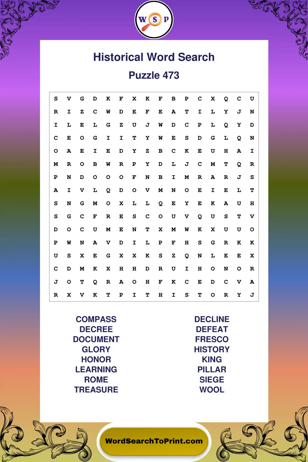 Historical Word Search Puzzle 473
