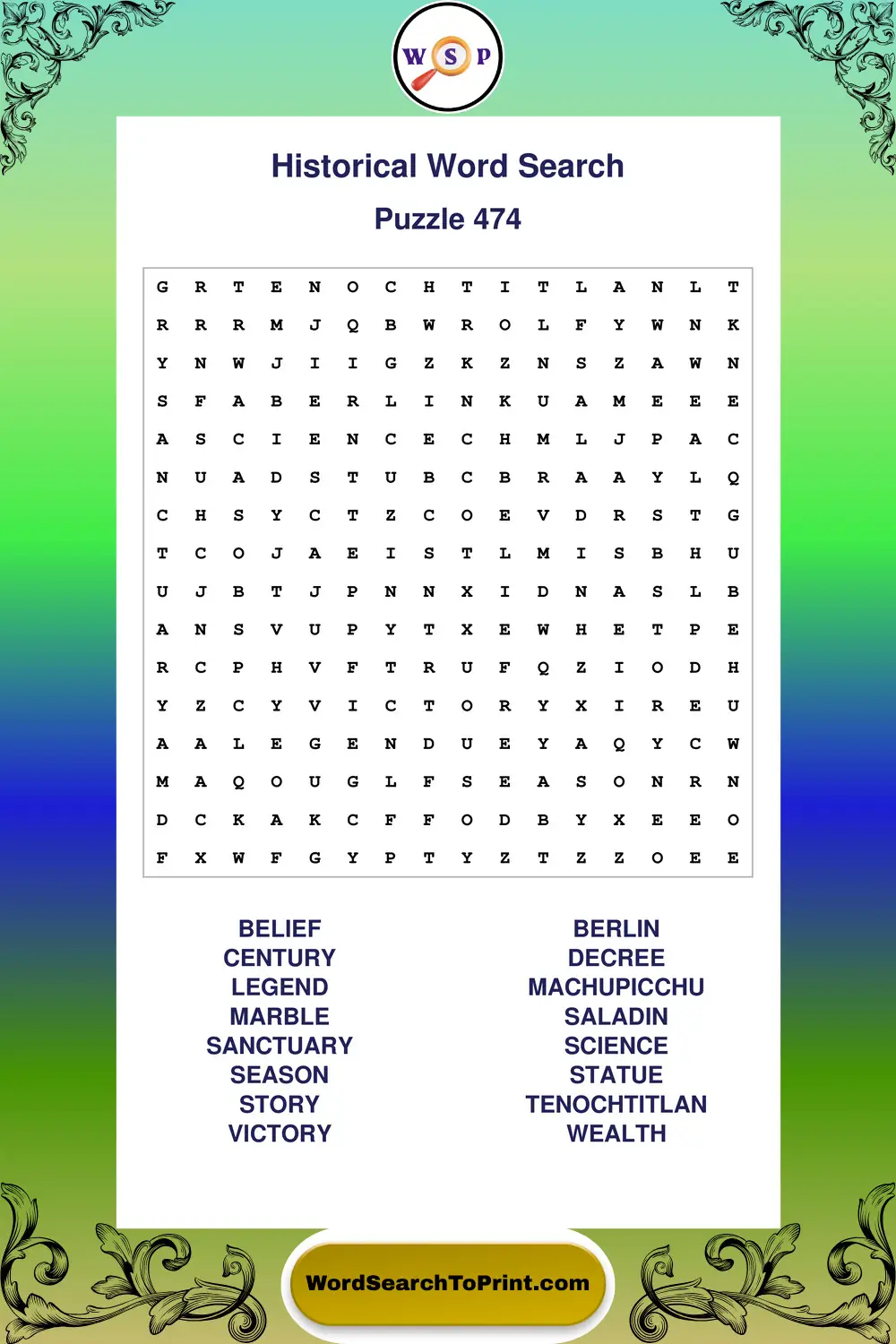Historical Word Search Puzzle 474