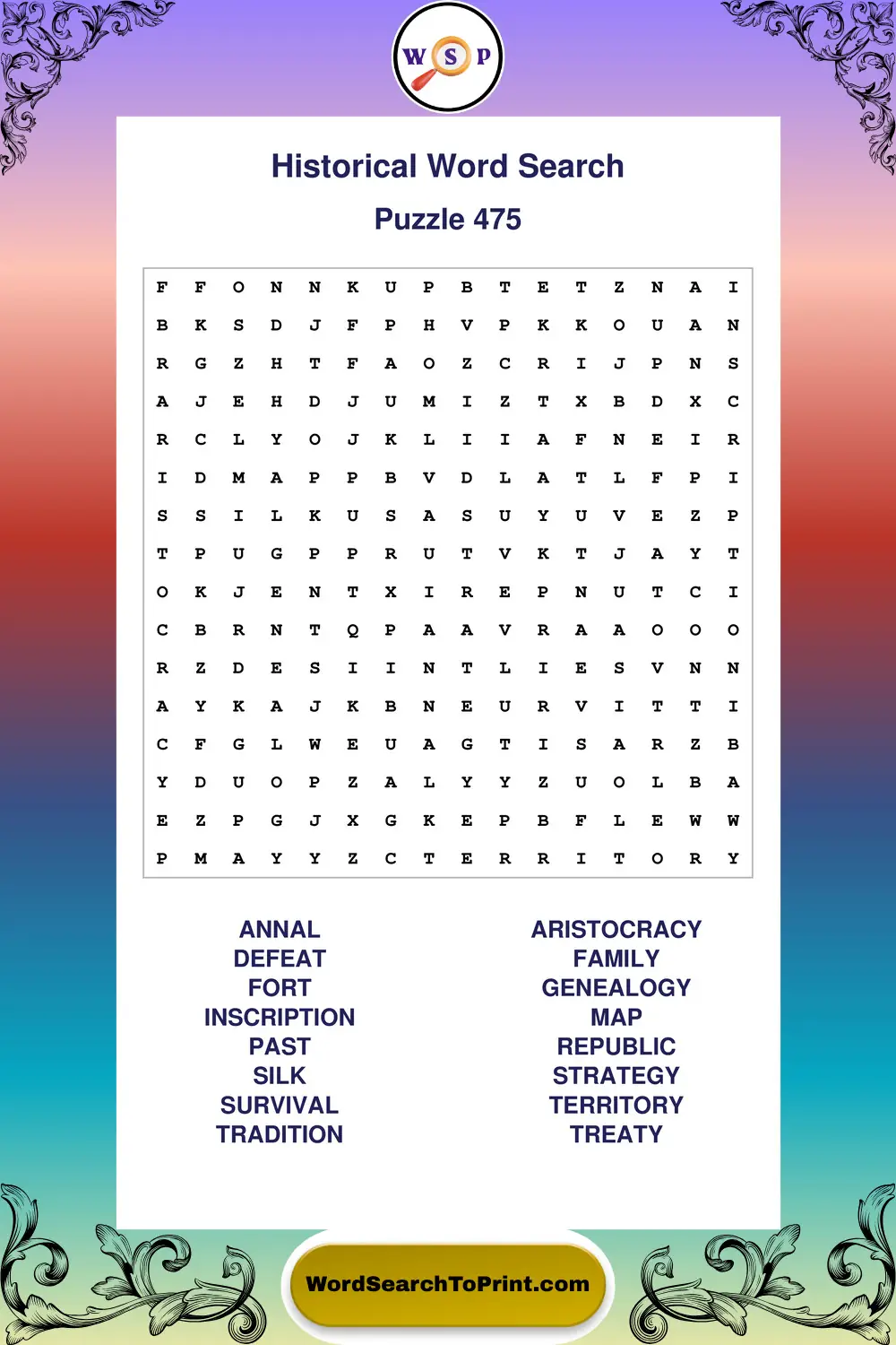 Historical Word Search Puzzle 475