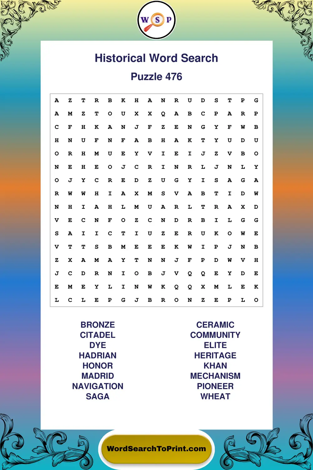 Historical Word Search Puzzle 476