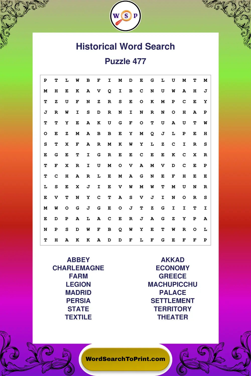 Historical Word Search Puzzle 477