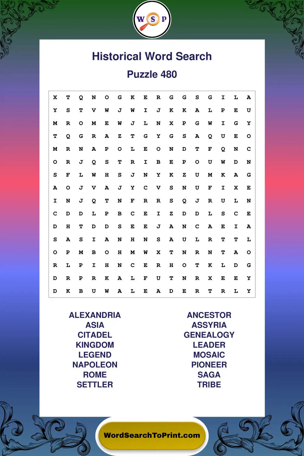 Historical Word Search Puzzle 480