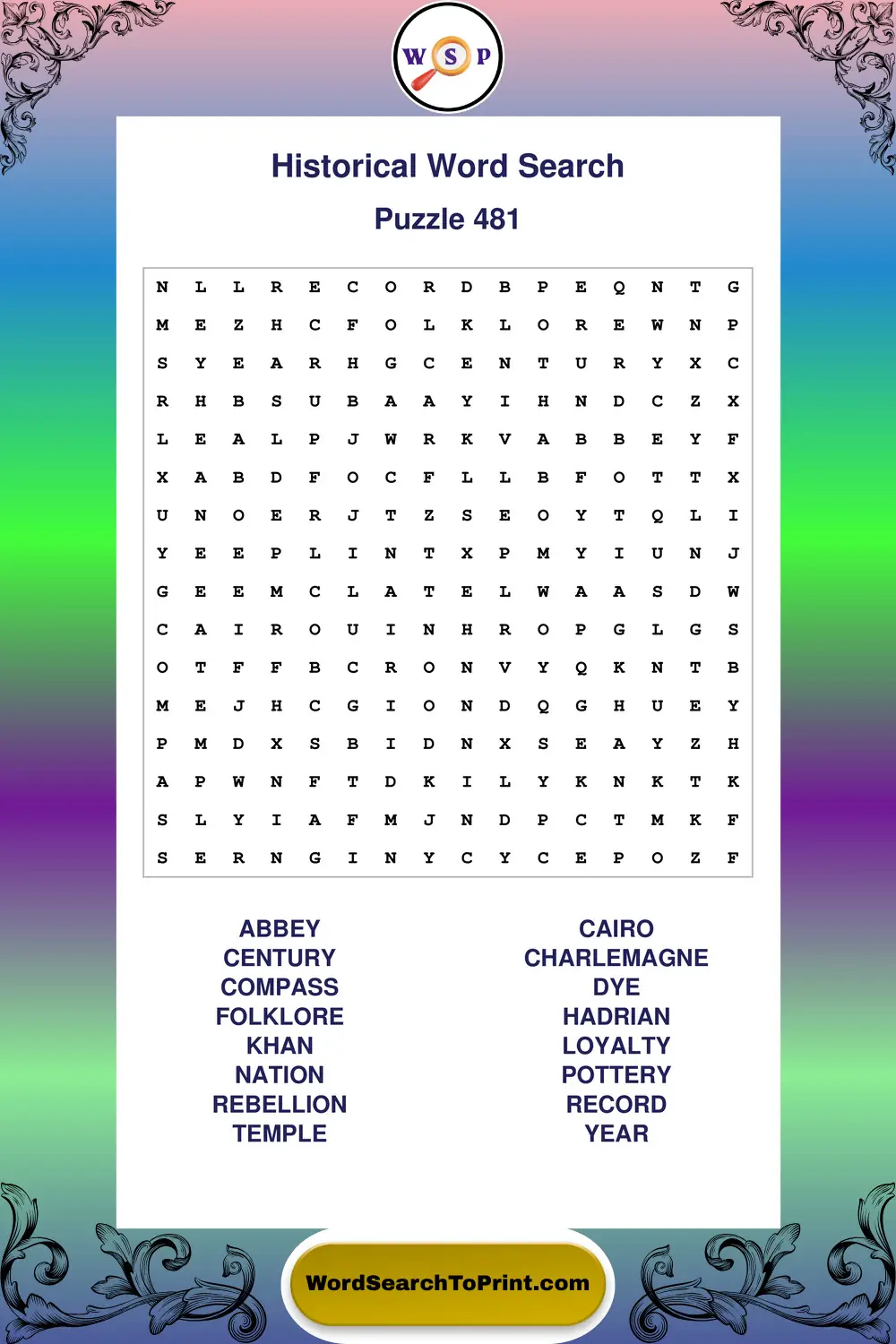 Historical Word Search Puzzle 481