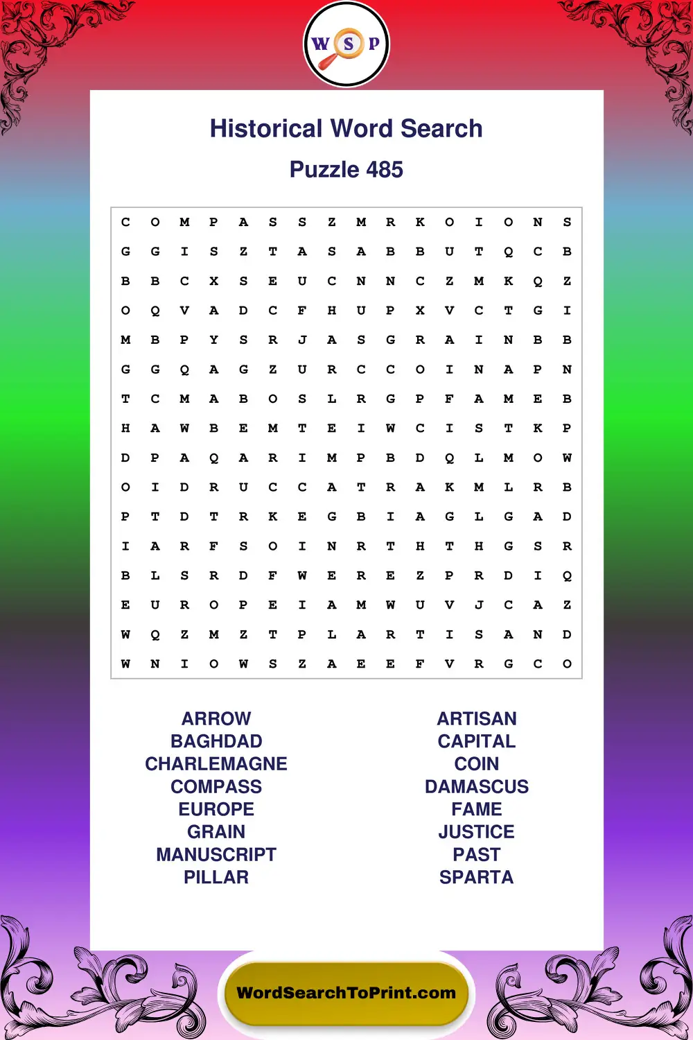 Historical Word Search Puzzle 485