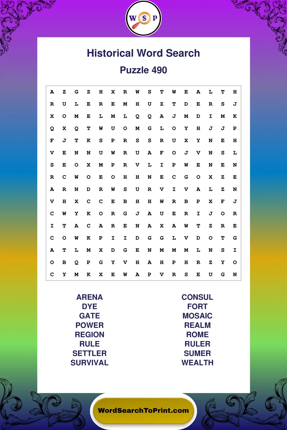 Historical Word Search Puzzle 490