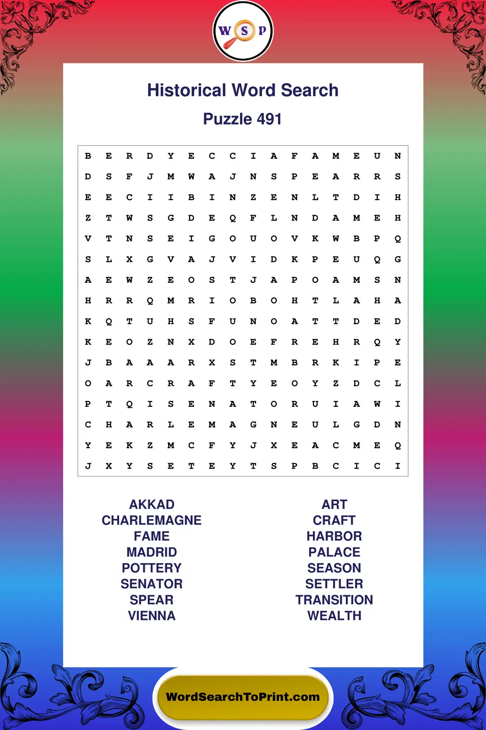 Historical Word Search Puzzle 491
