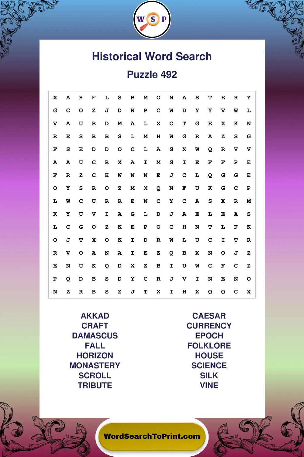 Historical Word Search Puzzle 492
