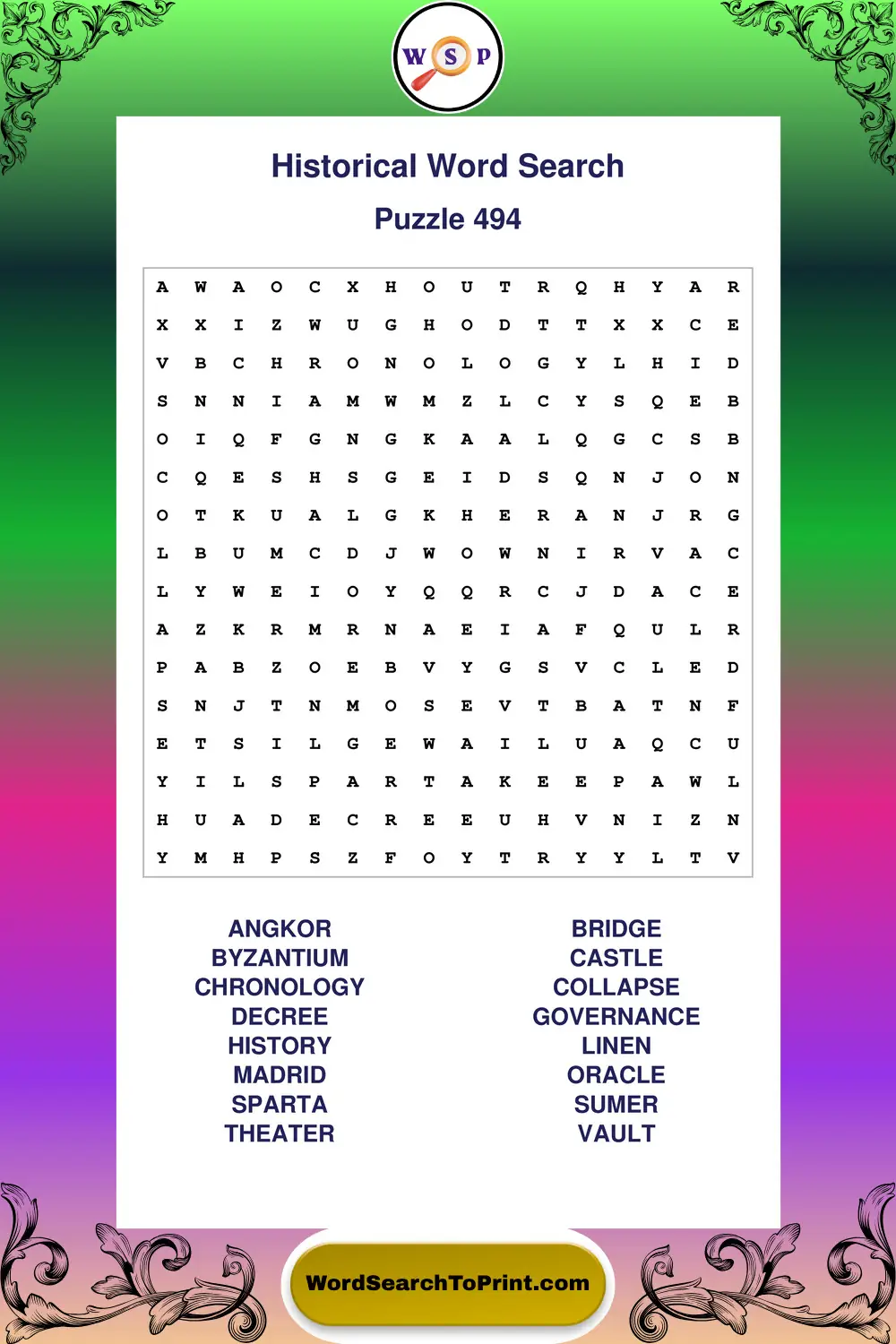 Historical Word Search Puzzle 494