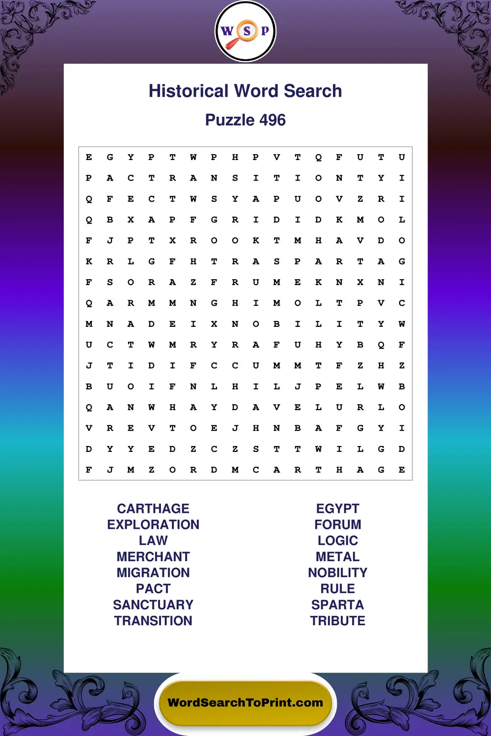 Historical Word Search Puzzle 496
