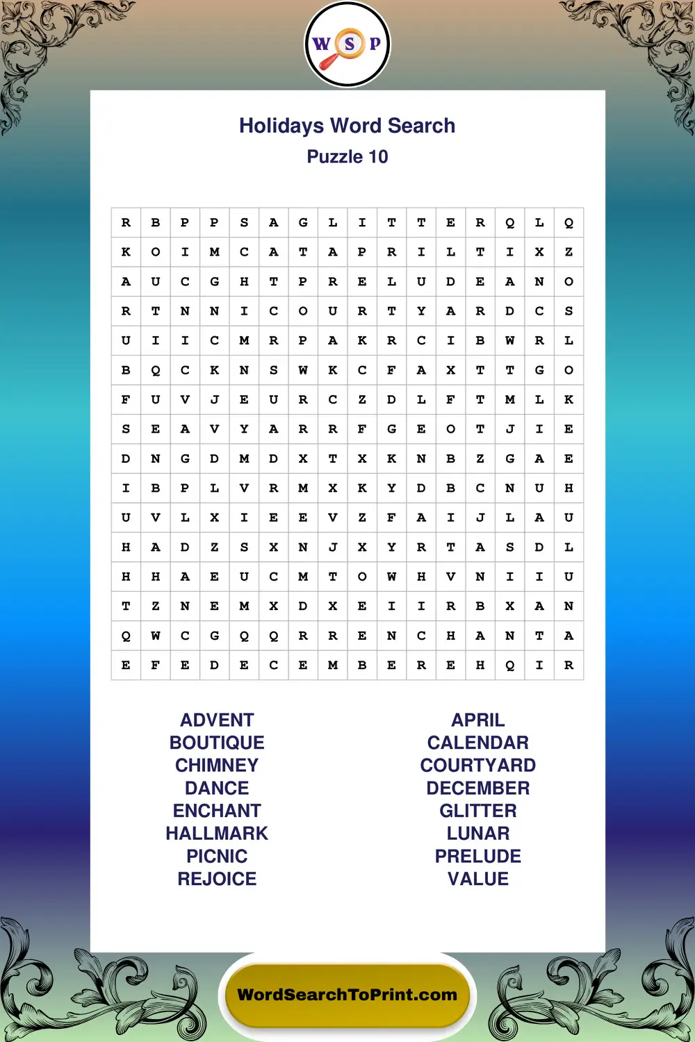 Holidays Word Search Puzzle 10
