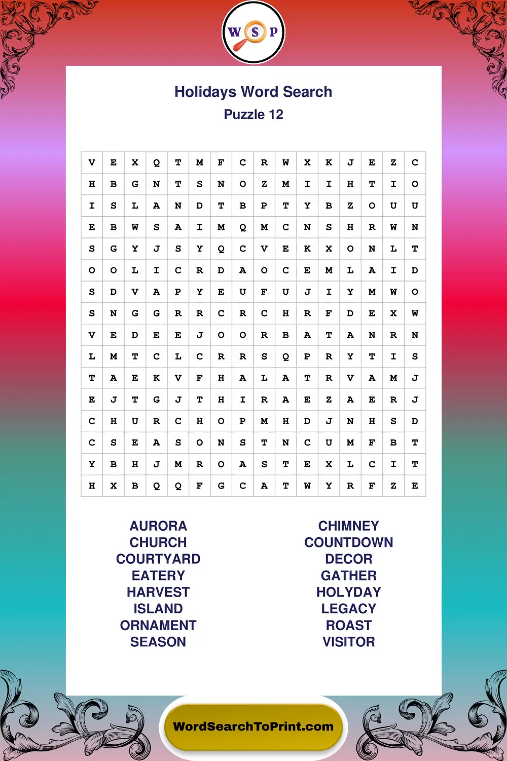Holidays Word Search Puzzle 12