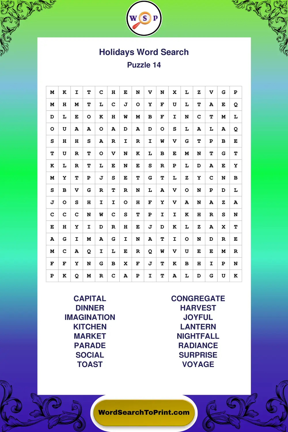 Holidays Word Search Puzzle 14
