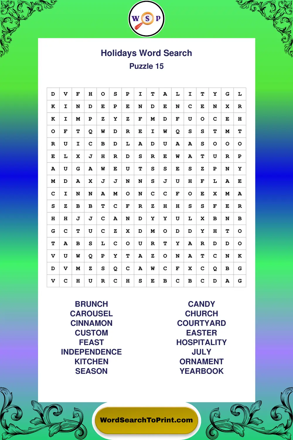 Holidays Word Search Puzzle 15