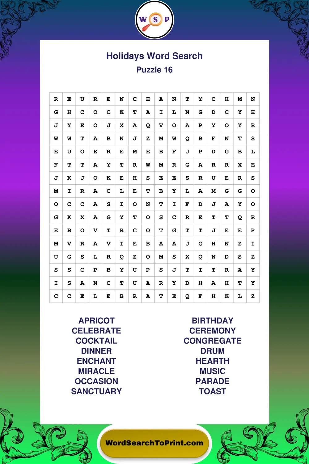 Holidays Word Search Puzzle 16