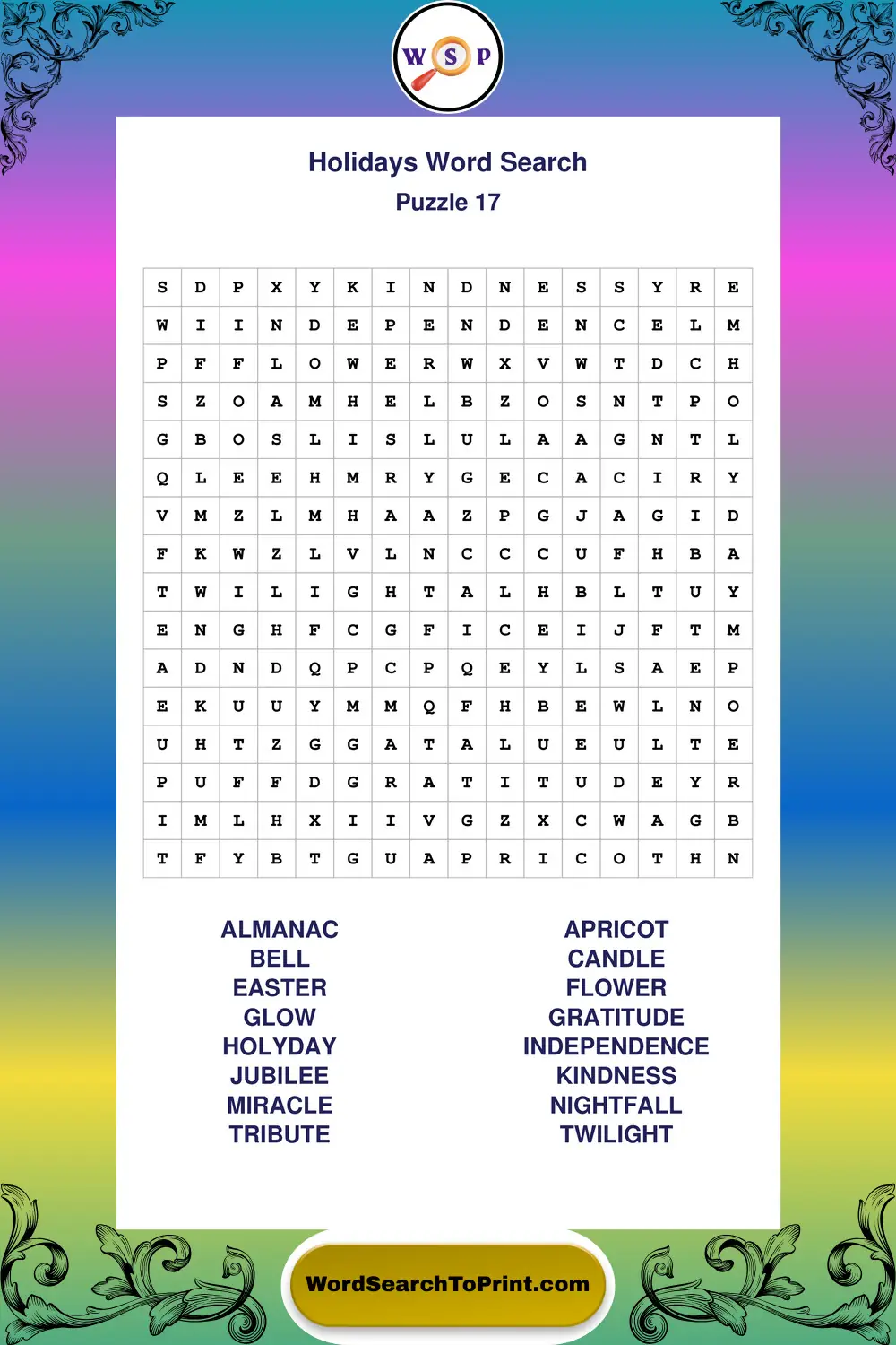 Holidays Word Search Puzzle 17