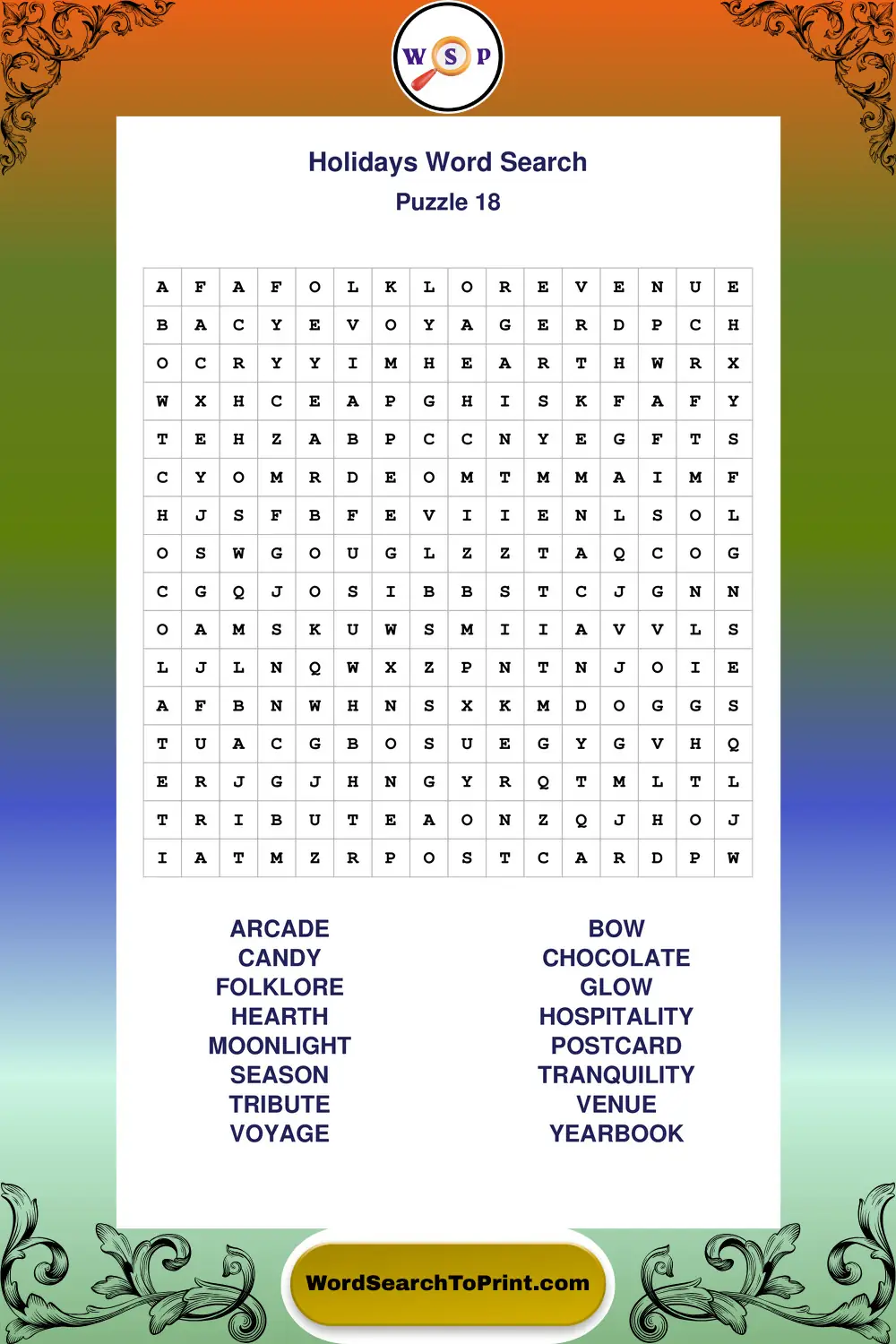 Holidays Word Search Puzzle 18
