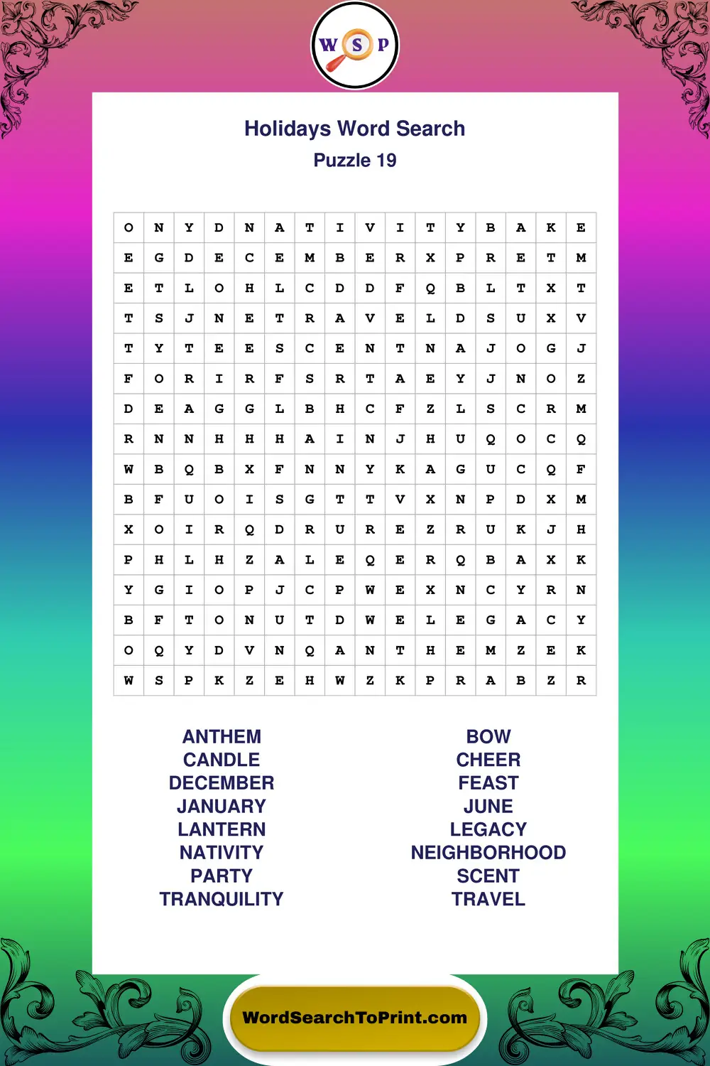 Holidays Word Search Puzzle 19