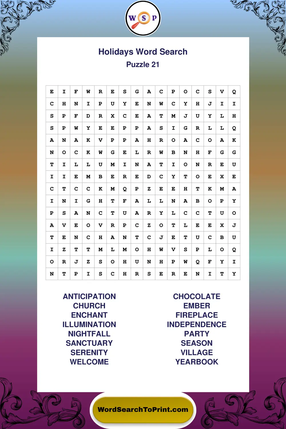 Holidays Word Search Puzzle 21