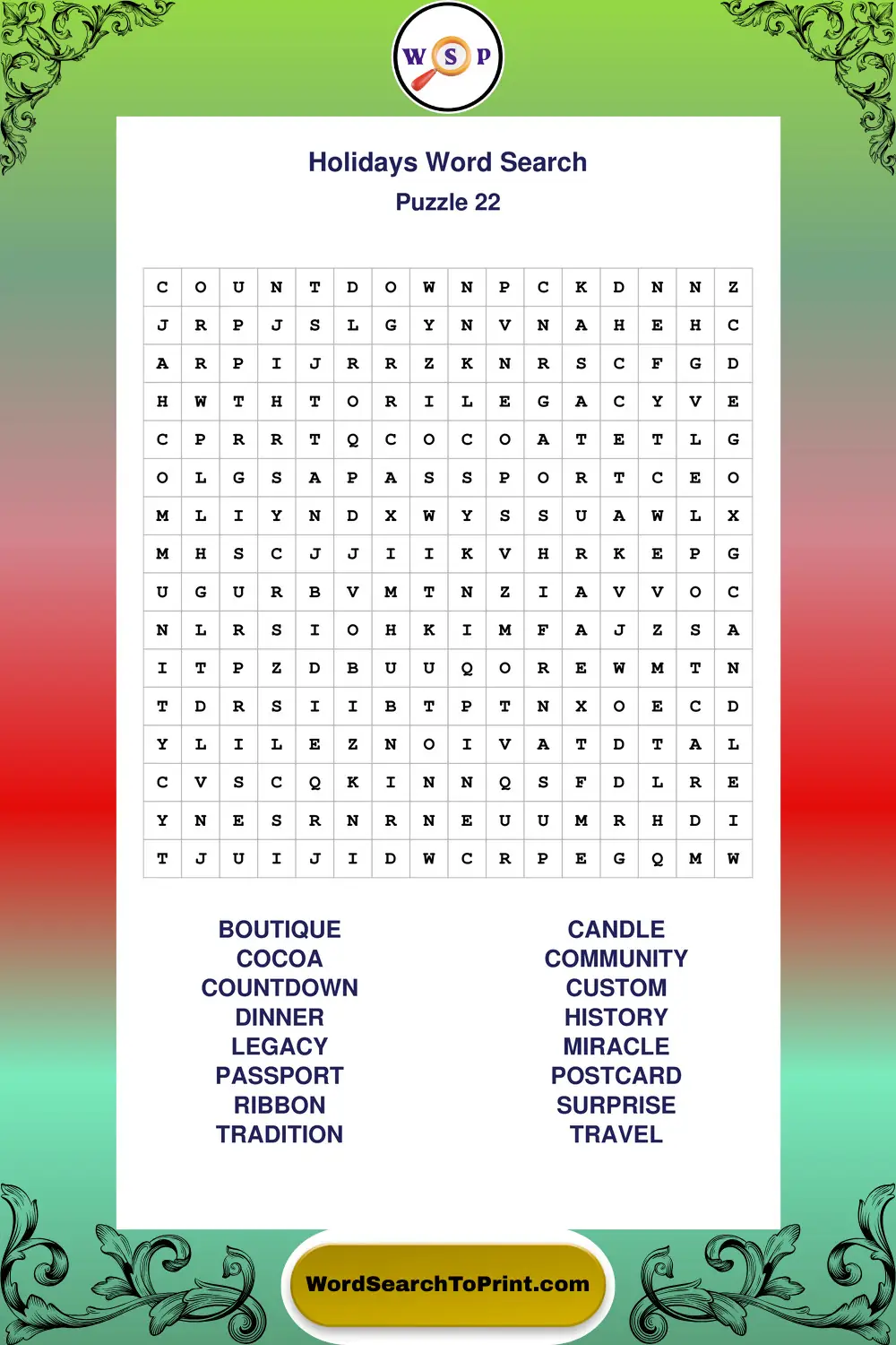 Holidays Word Search Puzzle 22