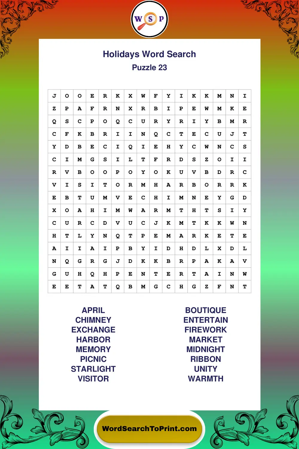 Holidays Word Search Puzzle 23