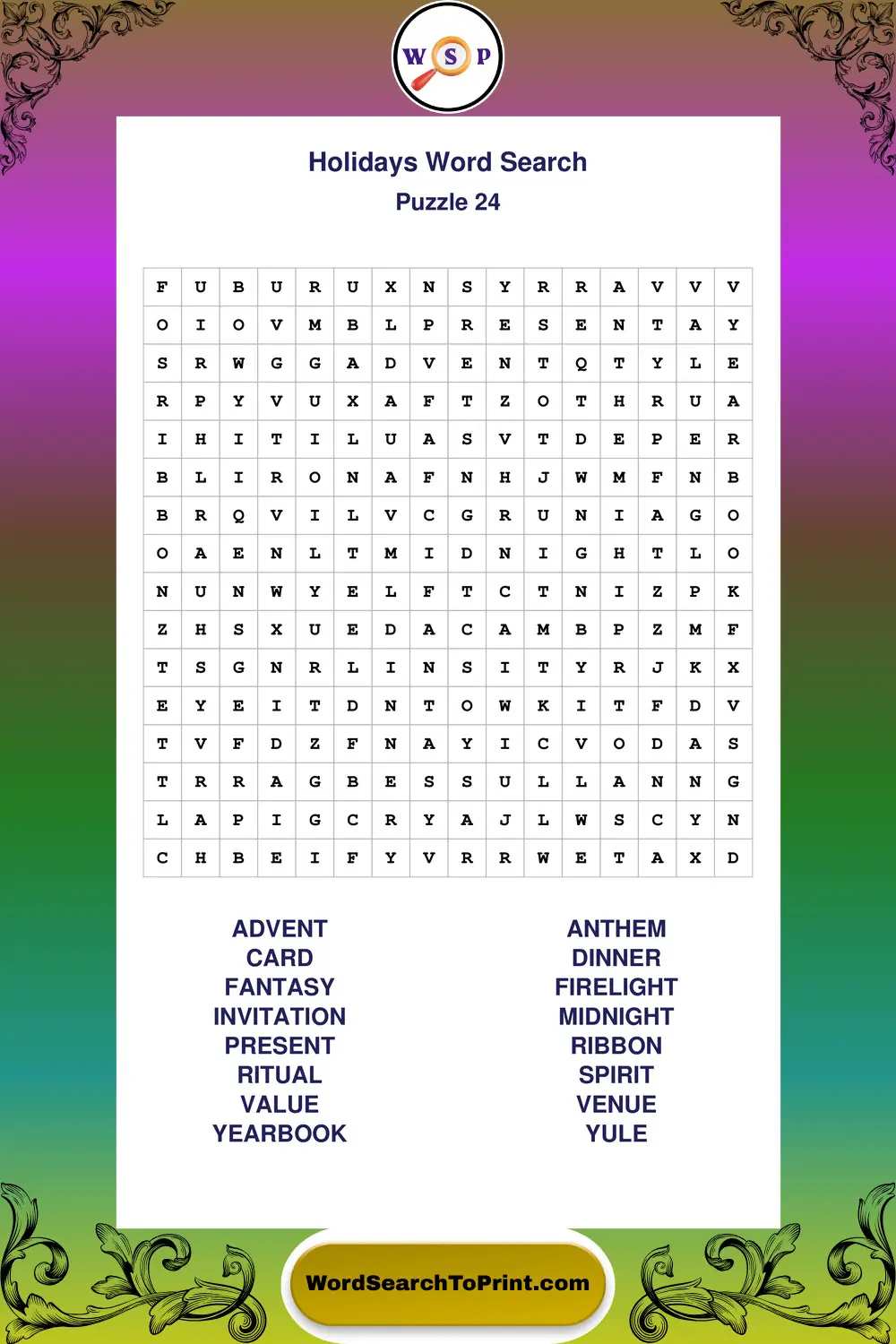 Holidays Word Search Puzzle 24