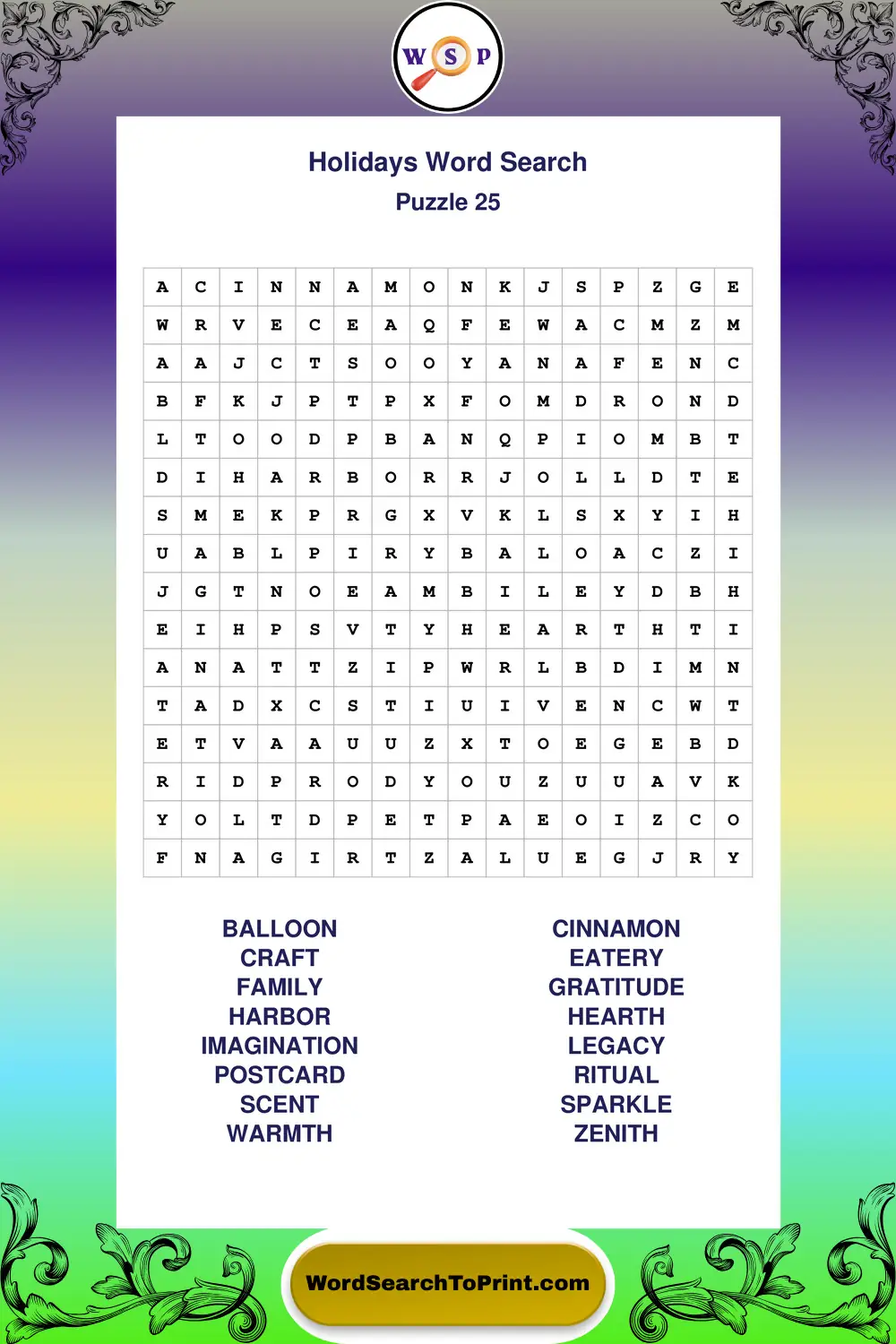 Holidays Word Search Puzzle 25