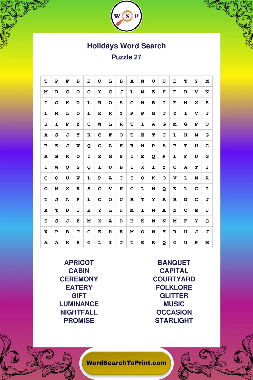 Holidays Word Search Puzzle 27