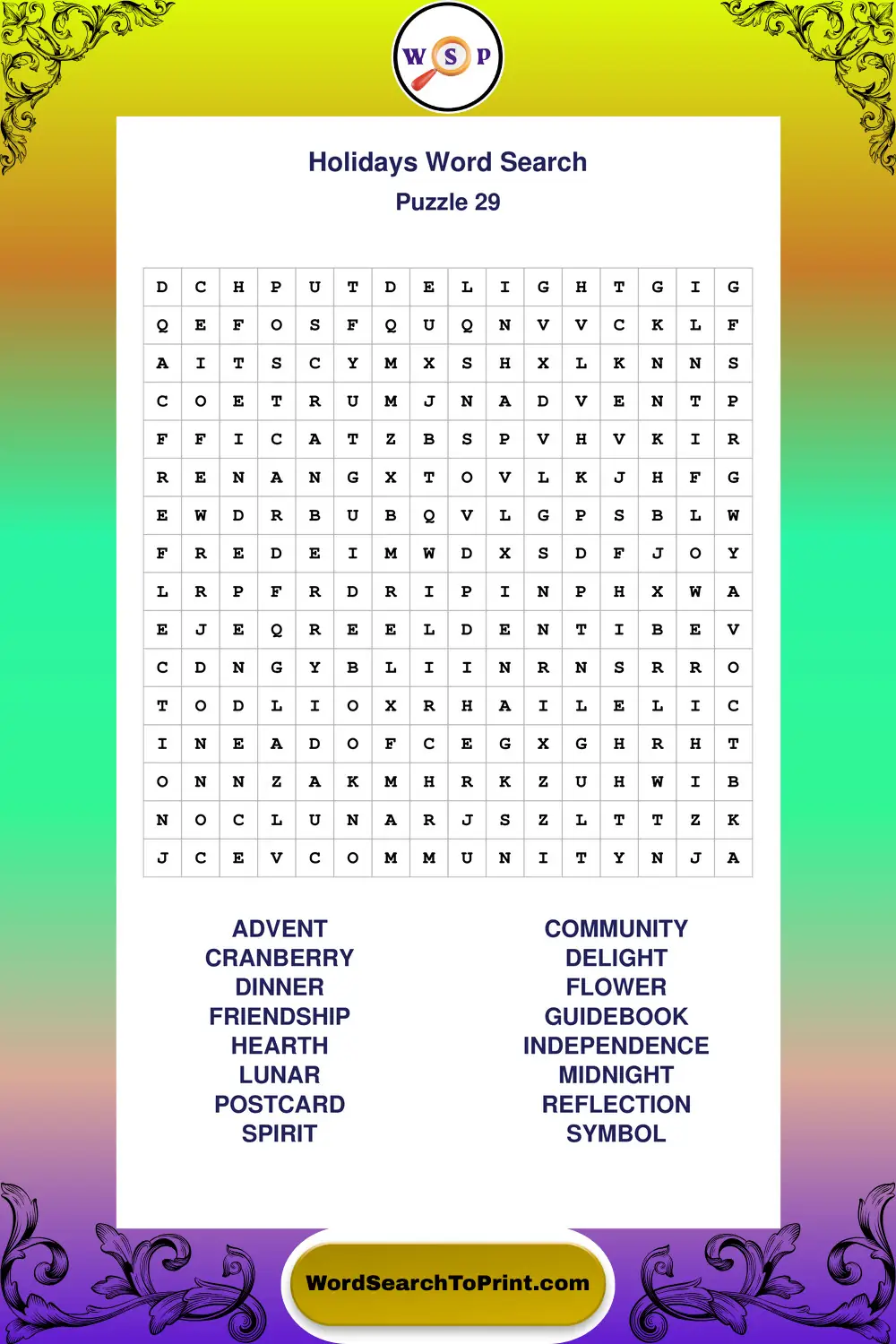 Holidays Word Search Puzzle 29