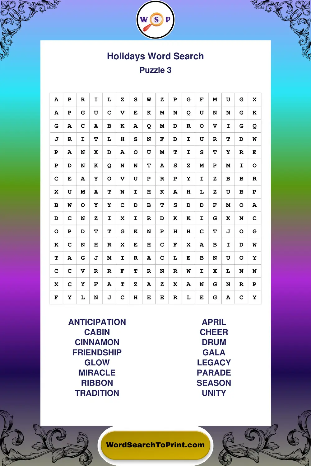 Holidays Word Search Puzzle 3