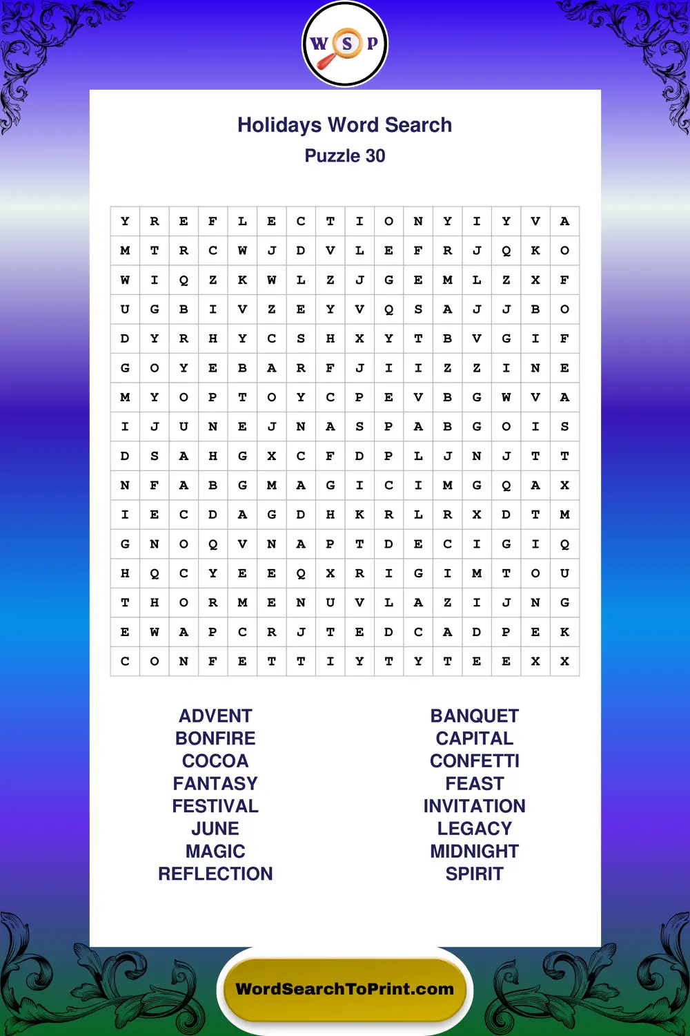 Holidays Word Search Puzzle 30