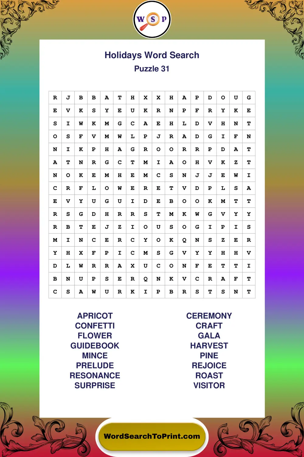 Holidays Word Search Puzzle 31