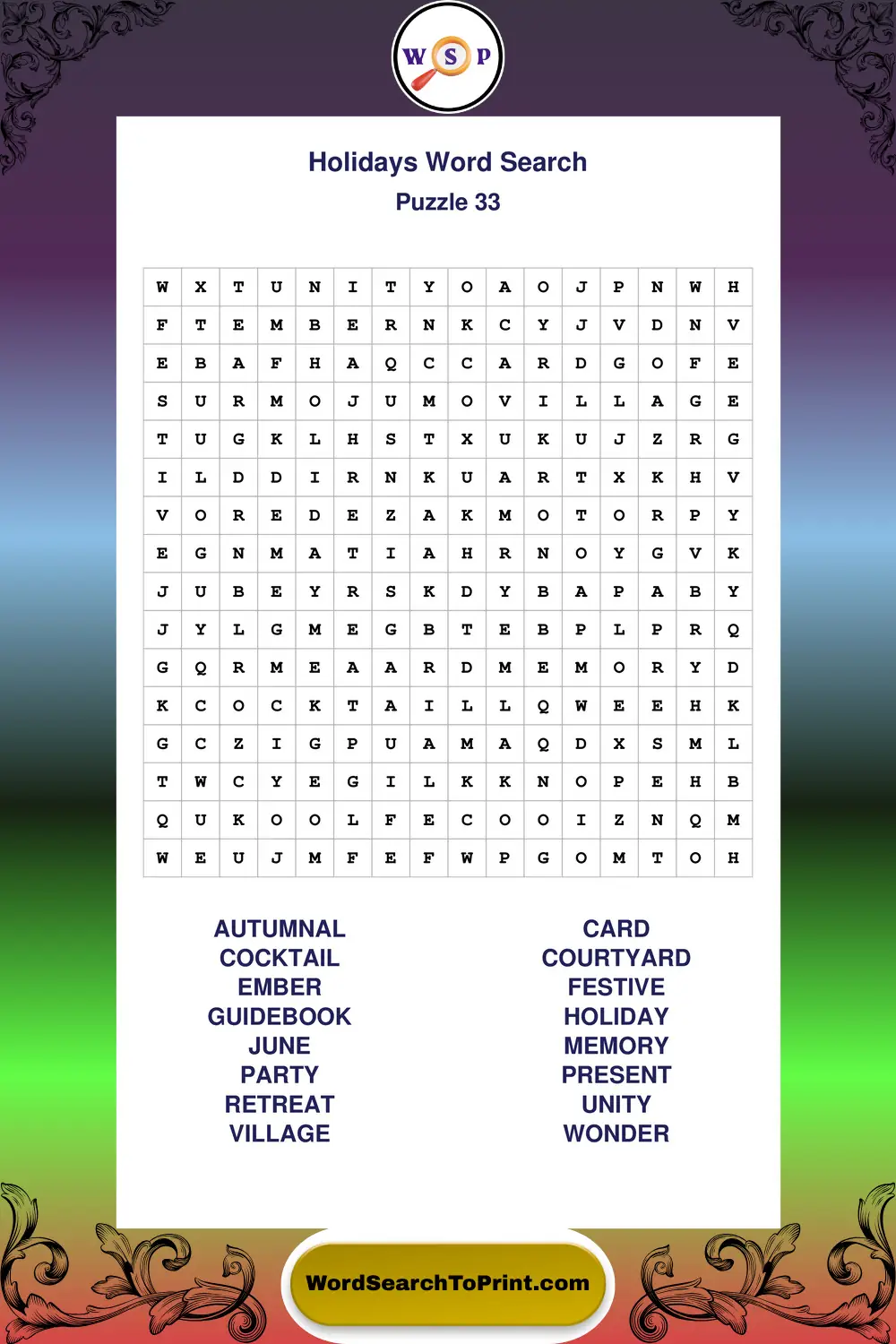 Holidays Word Search Puzzle 33