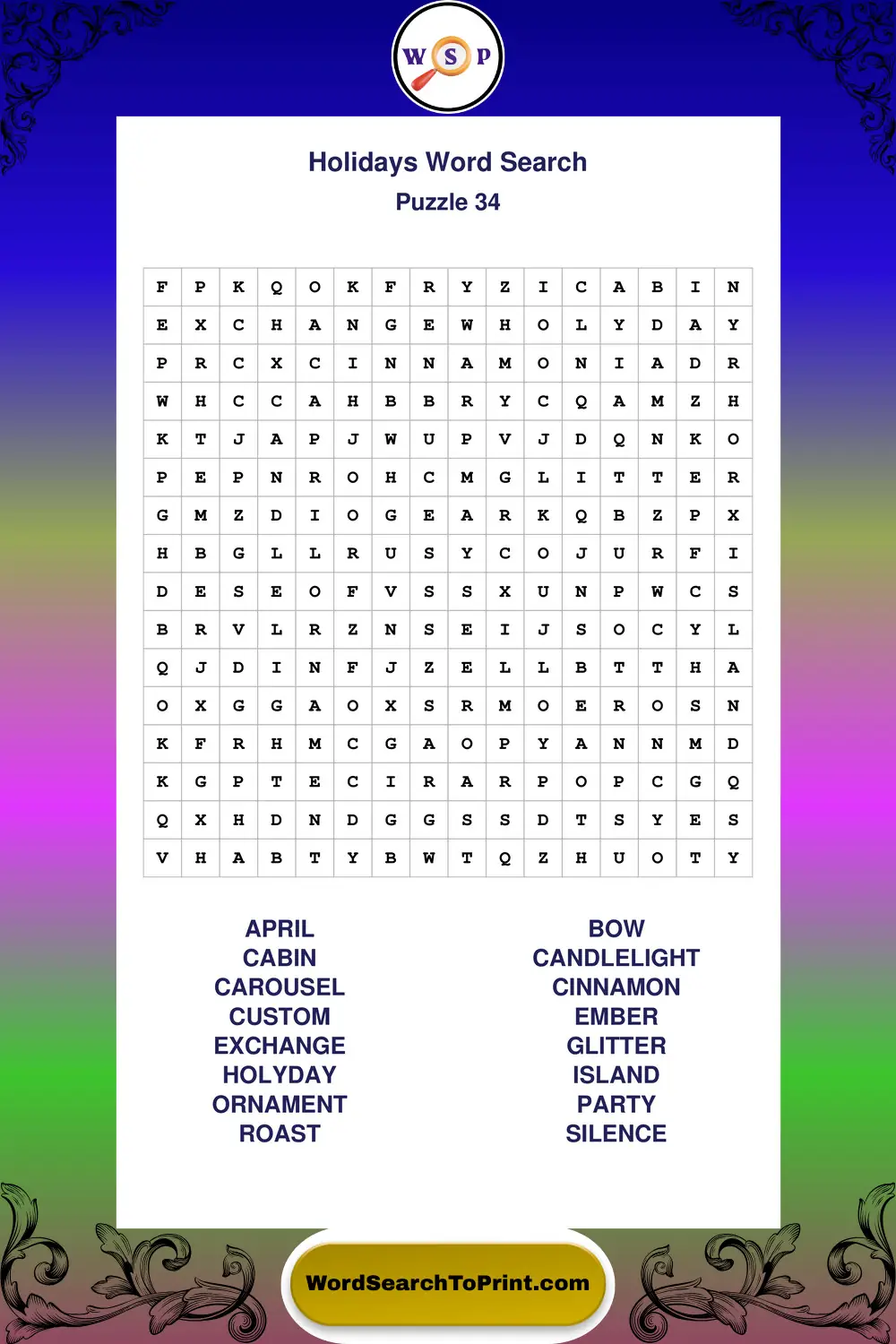 Holidays Word Search Puzzle 34