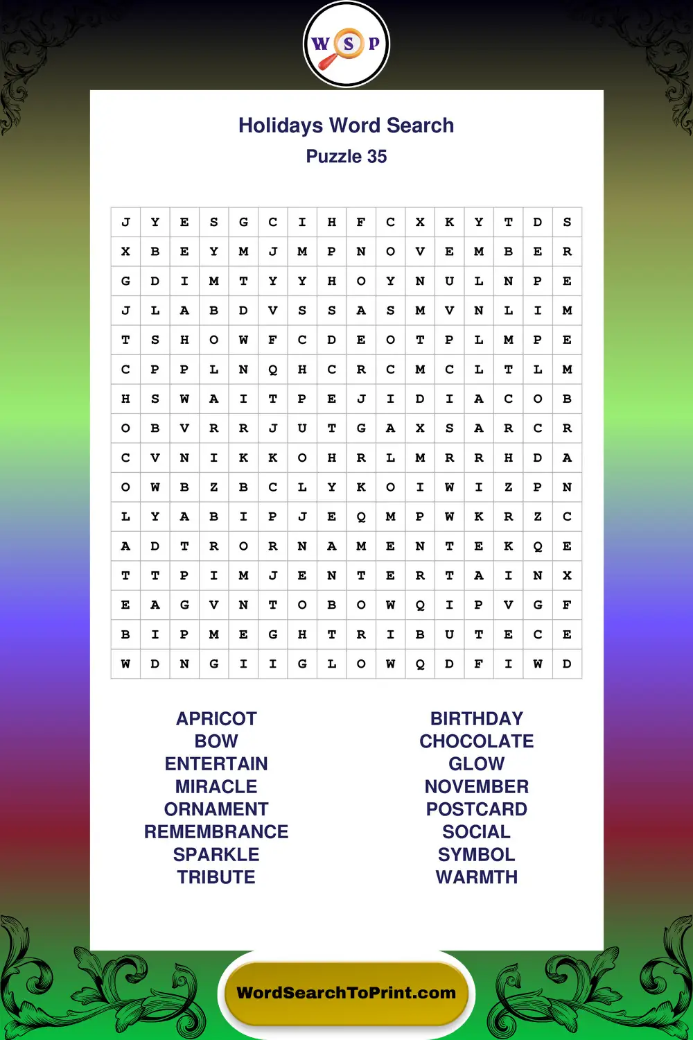 Holidays Word Search Puzzle 35