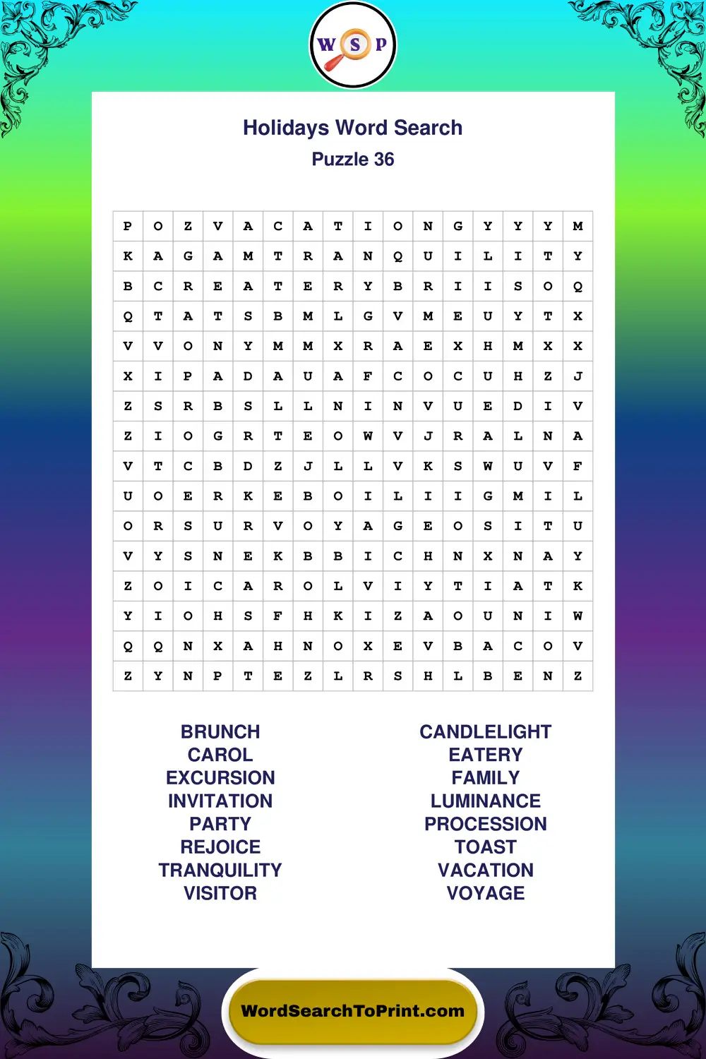 Holidays Word Search Puzzle 36
