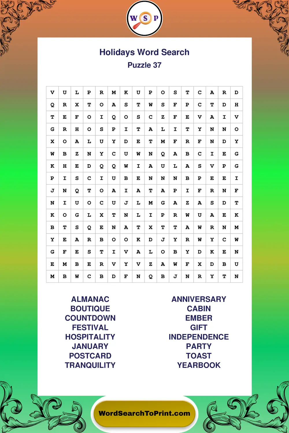 Holidays Word Search Puzzle 37