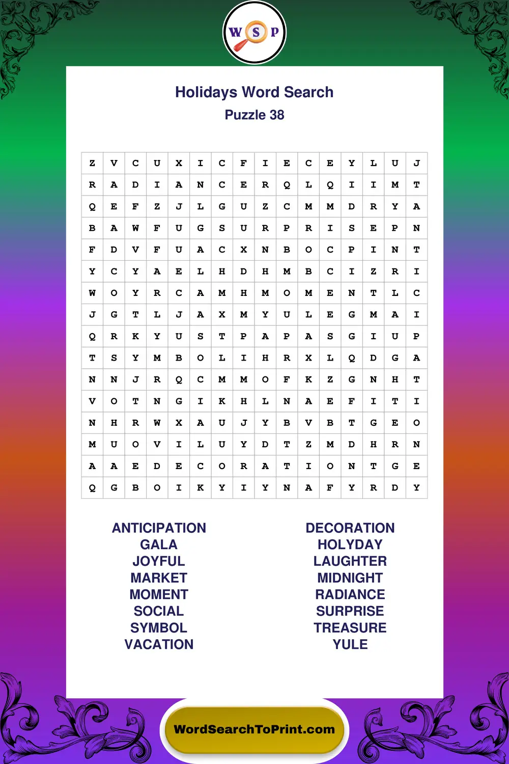 Holidays Word Search Puzzle 38