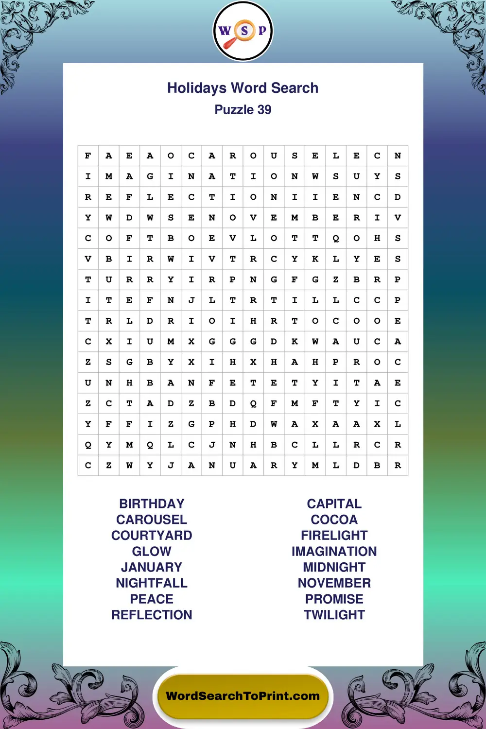 Holidays Word Search Puzzle 39