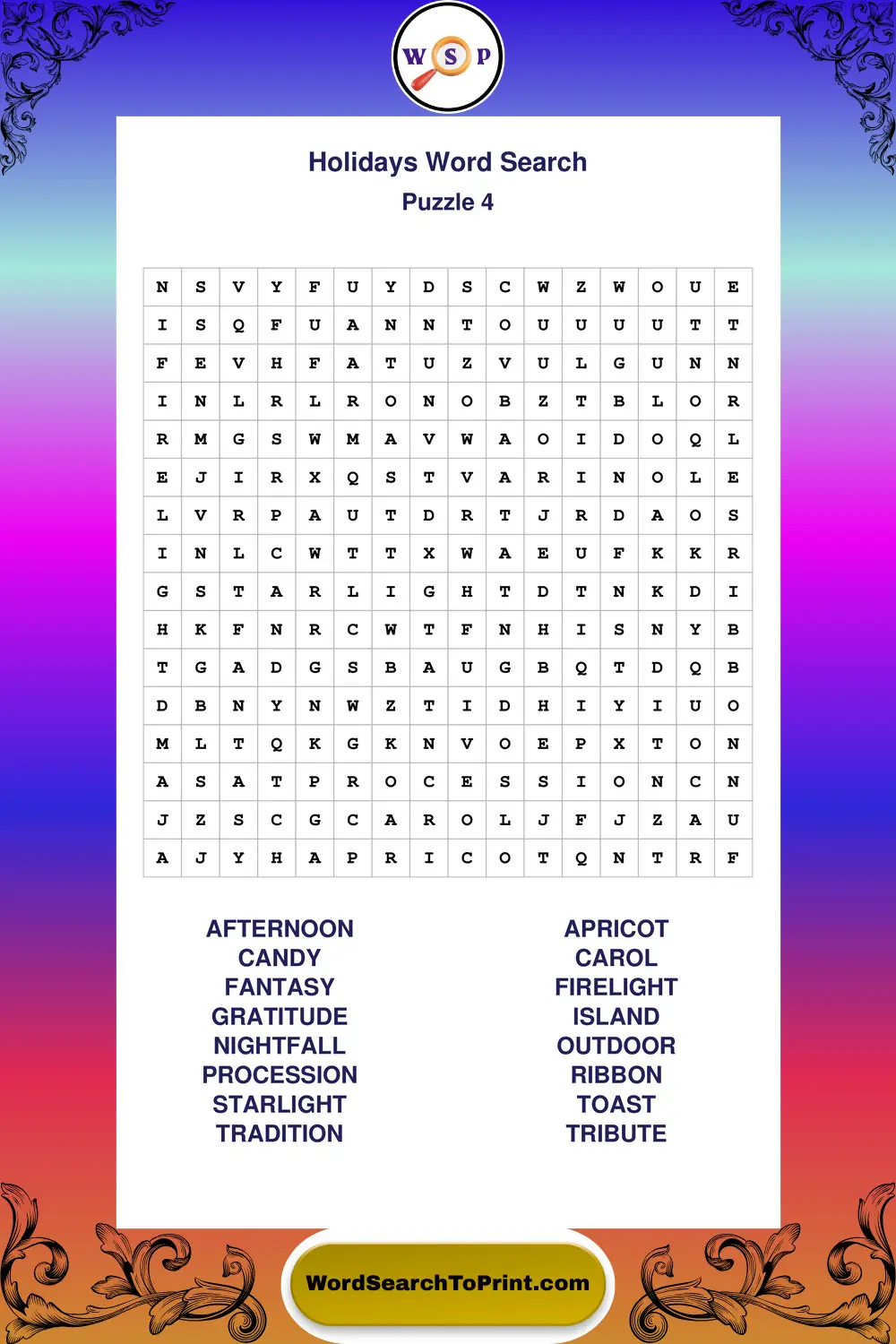 Holidays Word Search Puzzle 4